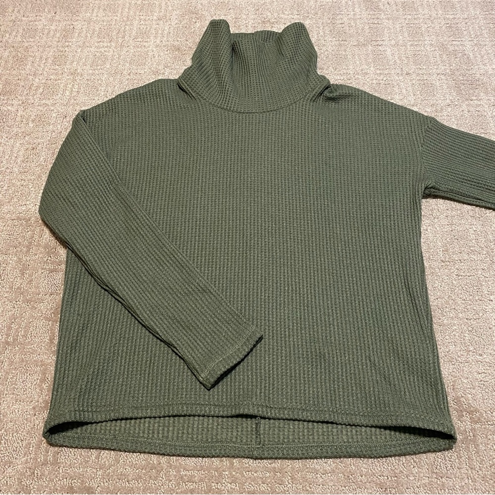 {Columbia} Holly Hideaway Waffle Cowl Neck Pullover | Olive Green ~ Size Medium - Picture 2 of 15